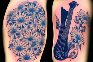 Blue guitar with daisy and wild loon tattoo idea