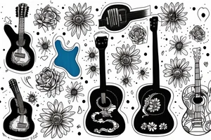 Blue guitar, daisy, loon tattoo idea