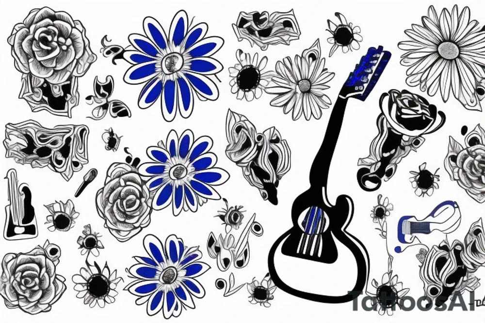 Blue guitar, daisy, loon tattoo idea