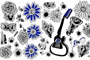 Blue guitar, daisy, loon tattoo idea