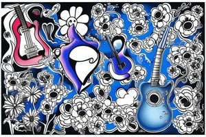 Blue guitar, daisy, loon tattoo idea