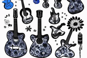 Blue guitar, daisy, loon tattoo idea