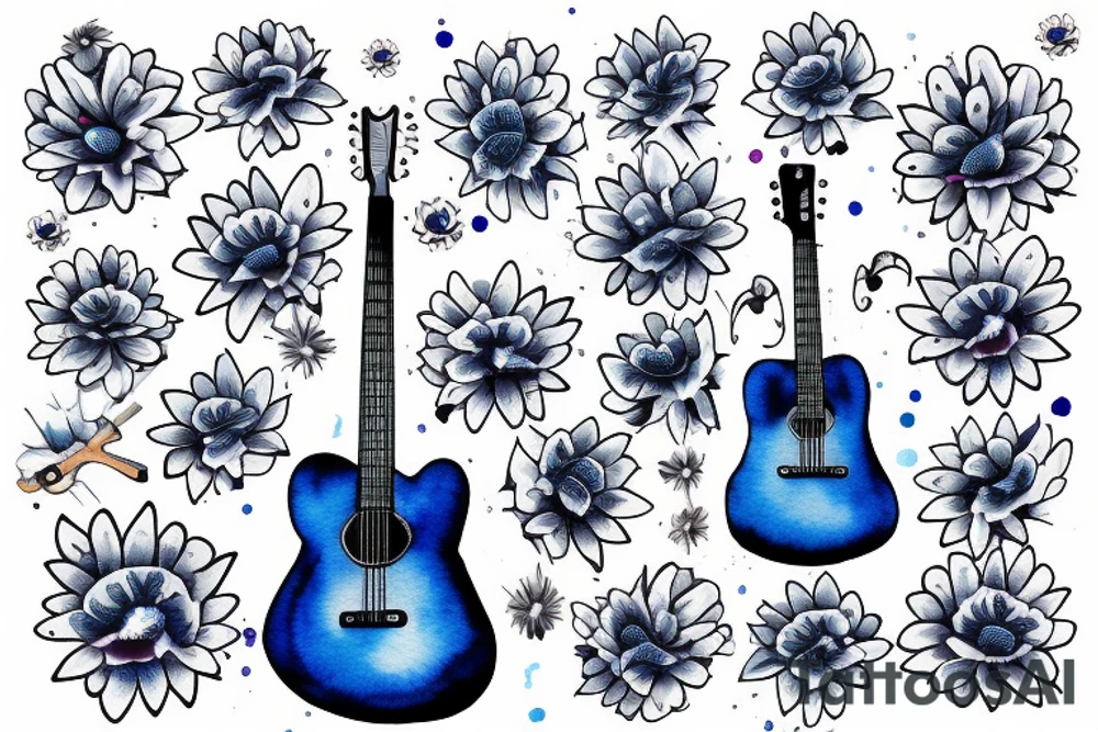 Blue guitar, daisy, loon tattoo idea