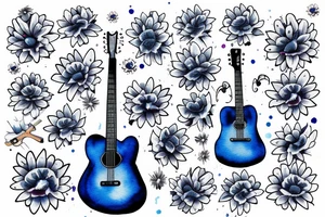 Blue guitar, daisy, loon tattoo idea