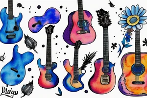 Blue guitar, daisy, loon tattoo idea