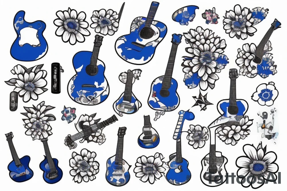 Blue guitar, daisy, loon tattoo idea