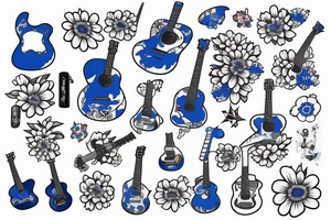 Blue guitar, daisy, loon tattoo idea