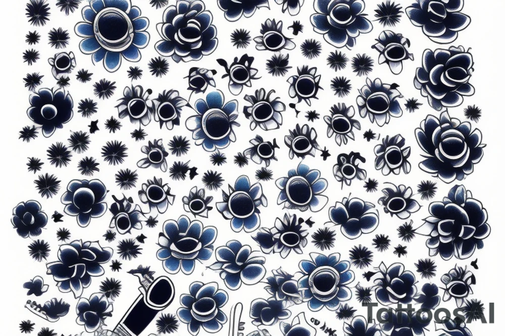 Blue guitar, daisy, loon tattoo idea