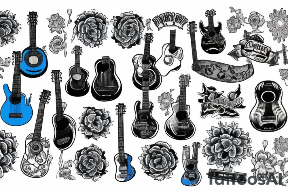 Blue guitar, daisy, loon tattoo idea