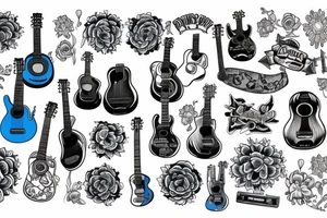 Blue guitar, daisy, loon tattoo idea