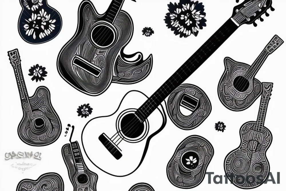 Blue guitar, daisy, loon tattoo idea