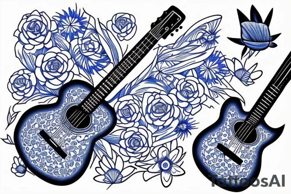 Blue guitar, daisy, loon tattoo idea