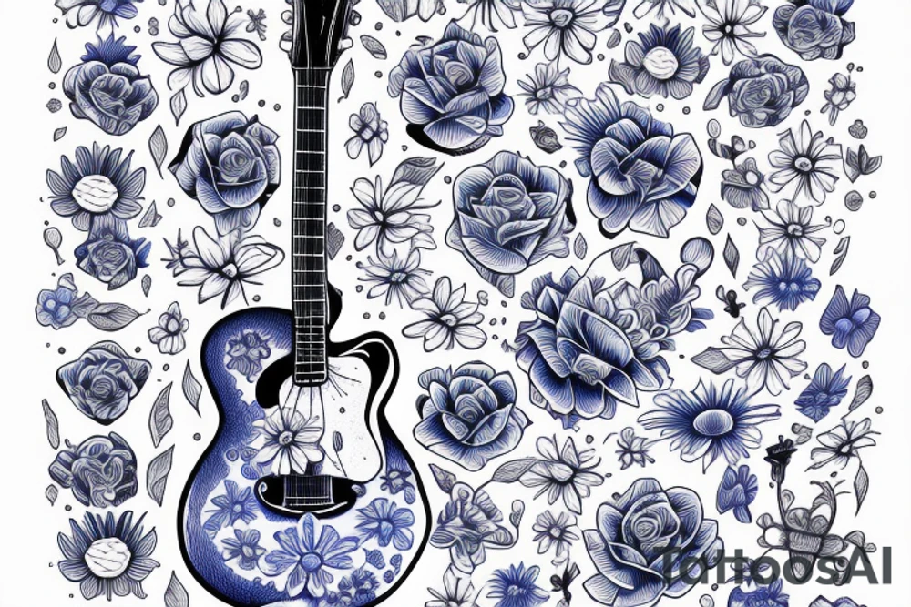 Blue guitar, daisy, loon tattoo idea