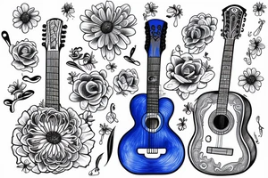 Blue guitar, daisy, loon tattoo idea