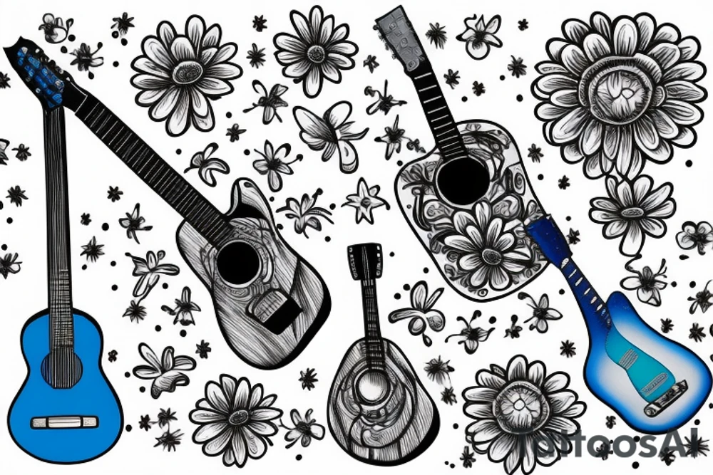 Blue guitar, daisy, loon tattoo idea