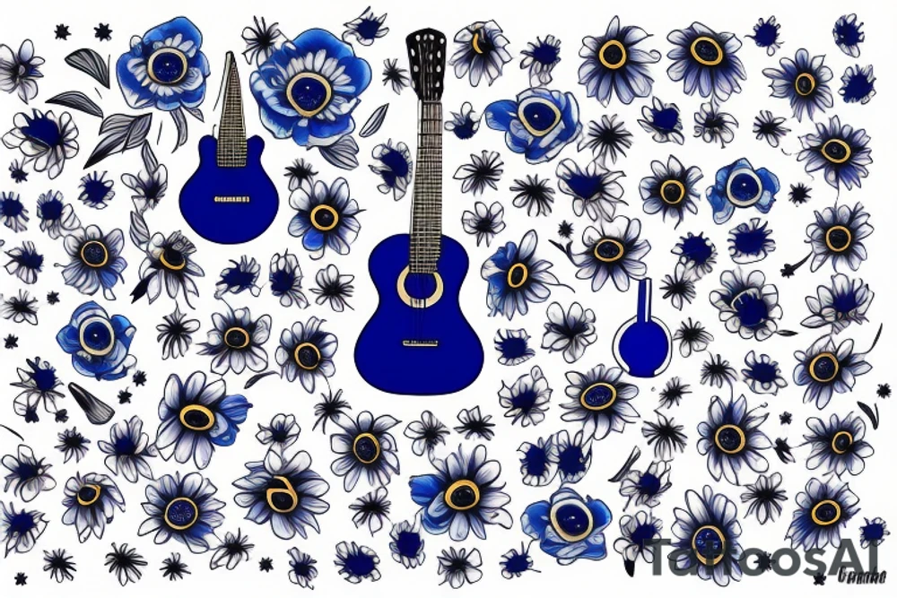 Blue guitar, daisy, loon tattoo idea