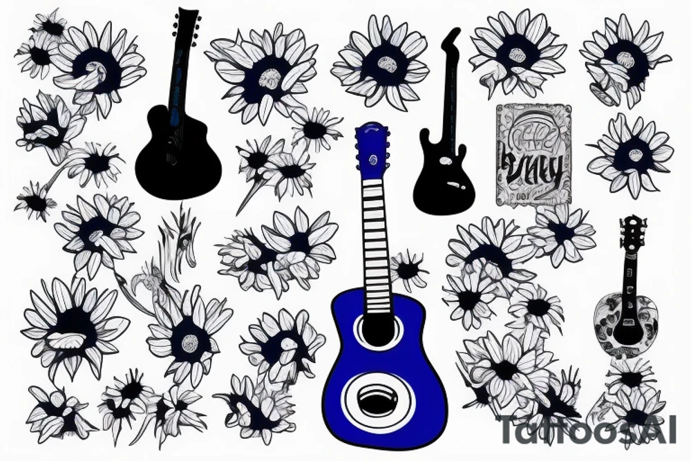 Blue guitar, daisy, loon tattoo idea
