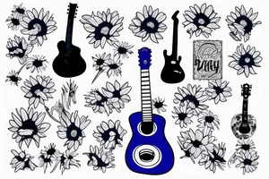 Blue guitar, daisy, loon tattoo idea