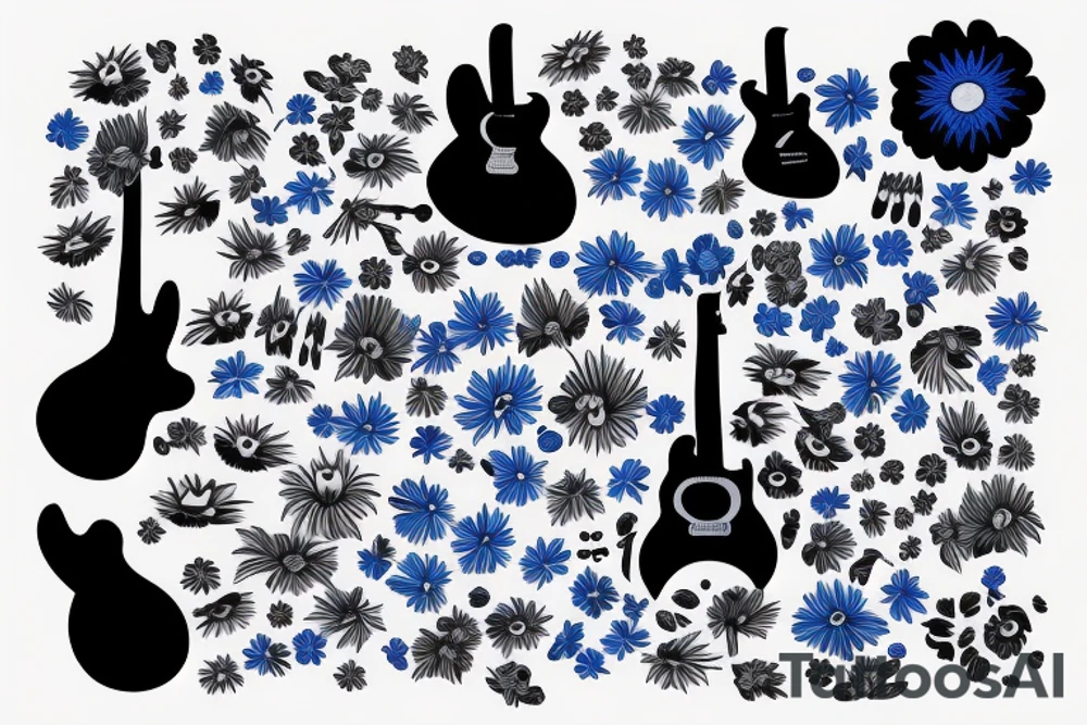 Blue guitar, daisy, loon tattoo idea