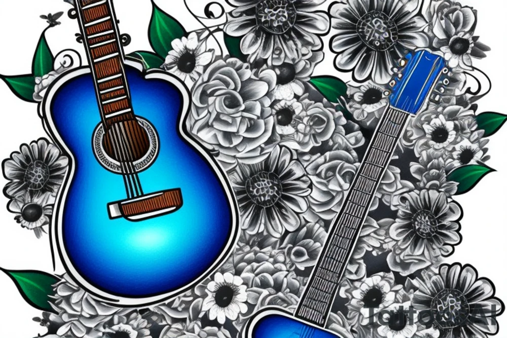 Blue guitar, daisy, loon tattoo idea