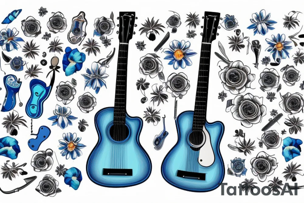 Blue guitar, daisy, loon tattoo idea