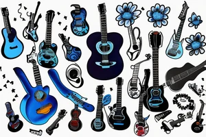 Blue guitar, daisy, loon tattoo idea