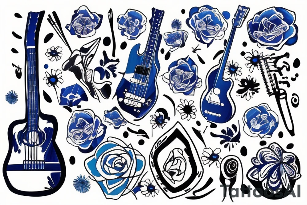 Blue guitar, daisy, loon tattoo idea