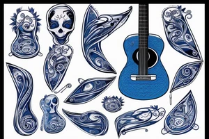 Blue guitar, daisy, loon tattoo idea