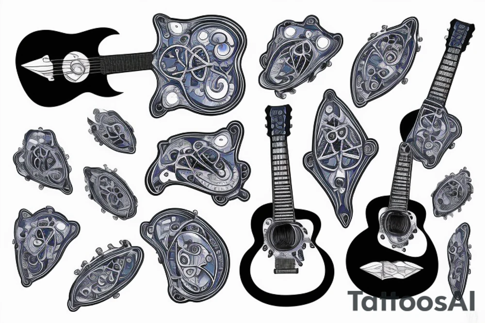 Blue guitar, daisy, loon tattoo idea