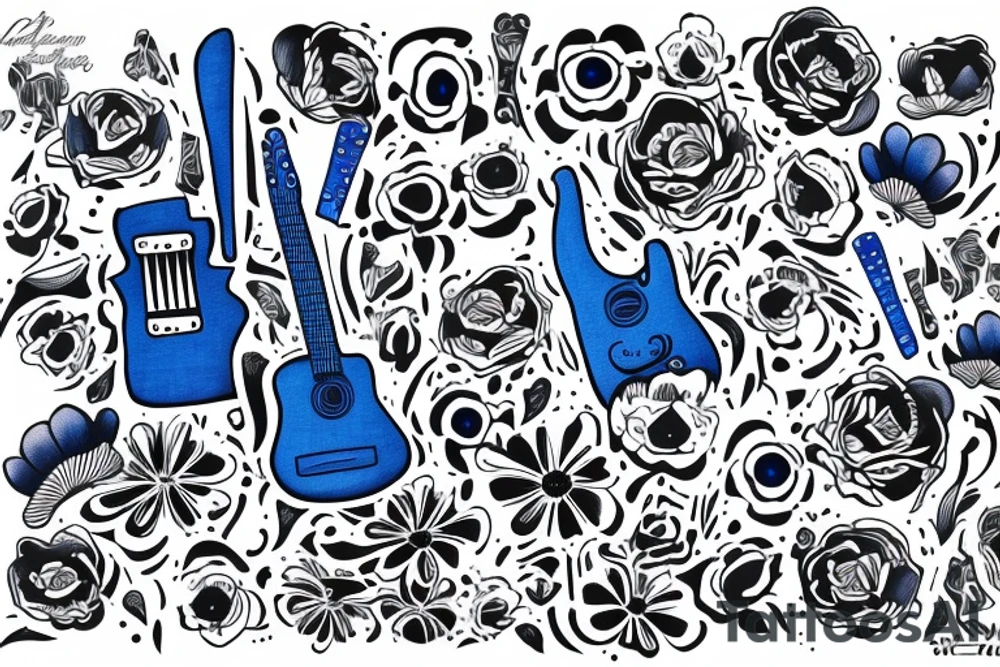 Blue guitar, daisy, loon tattoo idea