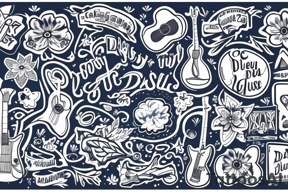 Blue guitar, daisy, loon tattoo idea