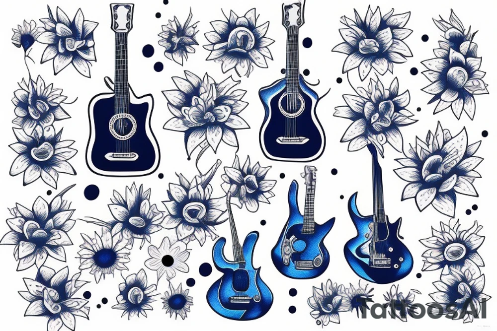 Blue guitar, daisy, loon tattoo idea