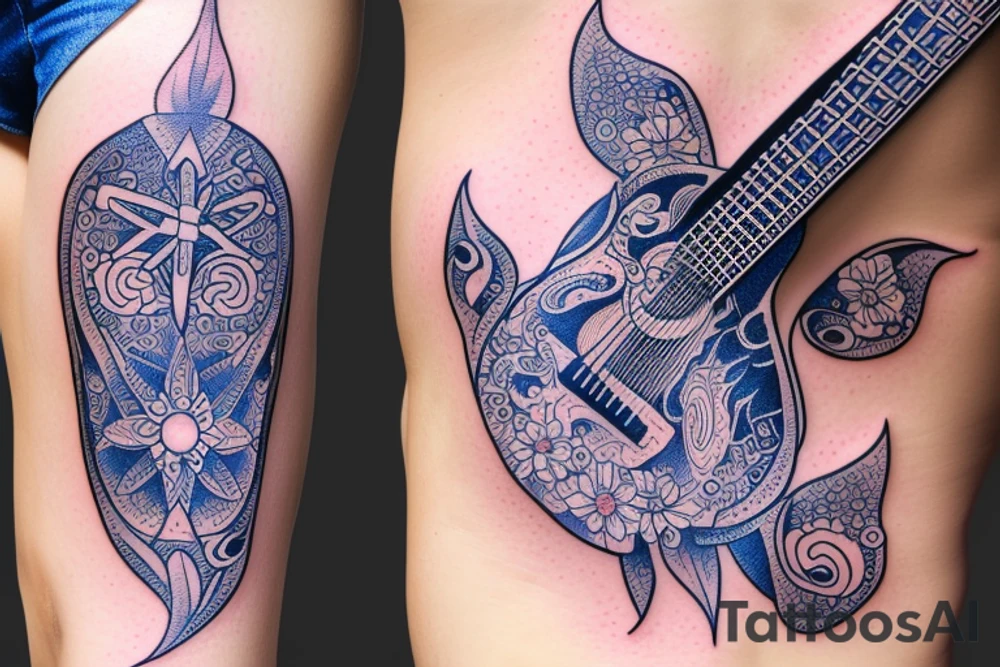 Blue guitar, daisy, loon tattoo idea