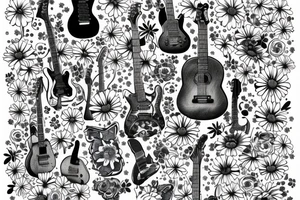 Blue guitar beside daisies and loons tattoo idea