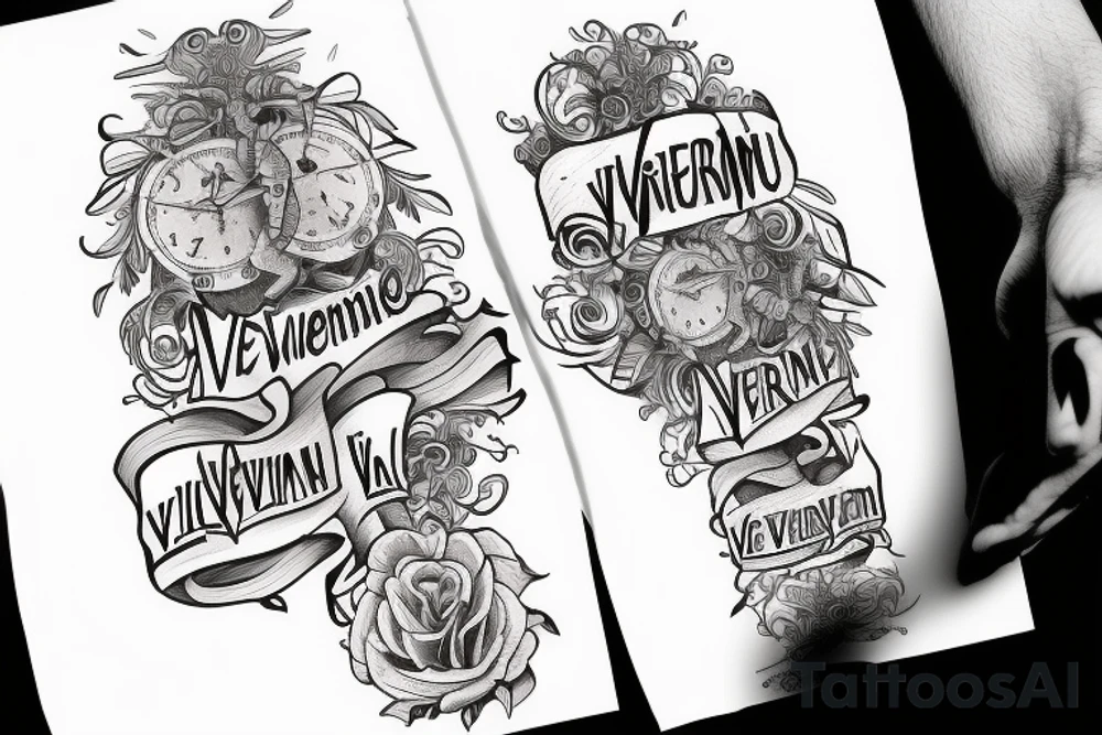 Forearm tattoo with the words "vi veri veniversum vivus vici" tattoo idea
