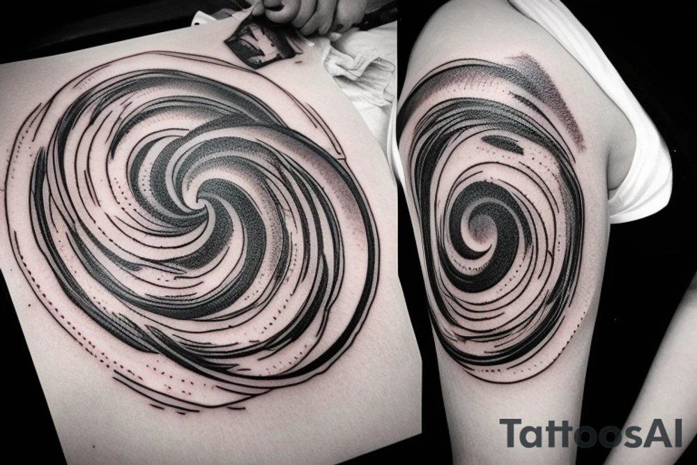 Forearm tattoo with the words "vi veri veniversum vivus vici" spiraling out of the center of a galaxy. tattoo idea