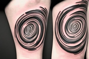 Forearm tattoo with the words "vi veri veniversum vivus vici" spiraling out of the center of a galaxy. tattoo idea