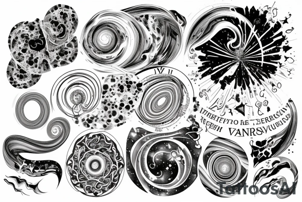 the words "vi veri veniversum vivus vici" spiraling out of the center of a galaxy. tattoo idea