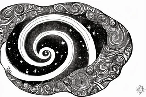 the words "vi veri veniversum vivus vici" spiraling out of the center of a galaxy. Focus on the words. tattoo idea