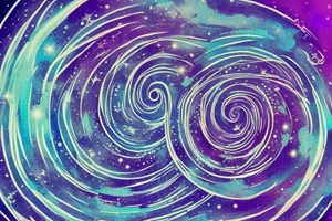 the words "vi veri veniversum vivus vici" spiraling out of the center of a galaxy. Focus on the words. Use only shades of blue. tattoo idea