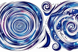 the words "vi veri veniversum vivus vici" spiraling out of the center of a galaxy. Focus on the words. Use only shades of blue. tattoo idea