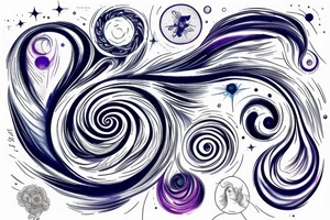 the phrase "vi veri veniversum vivus vici" spiraling out of the center of a galaxy. Focus on the words. Use only shades of blue. tattoo idea