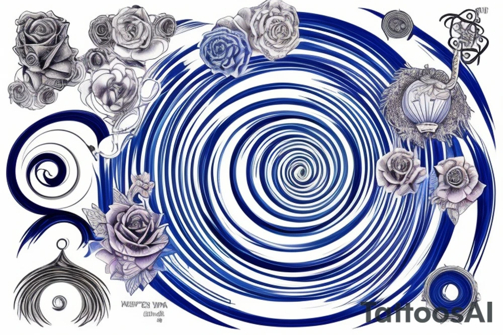 Start with the phrase vi veri veniversum vivus vici. Then make that spiral out of the center of the universe. Make the words prominent. Use only shades of blue. tattoo idea