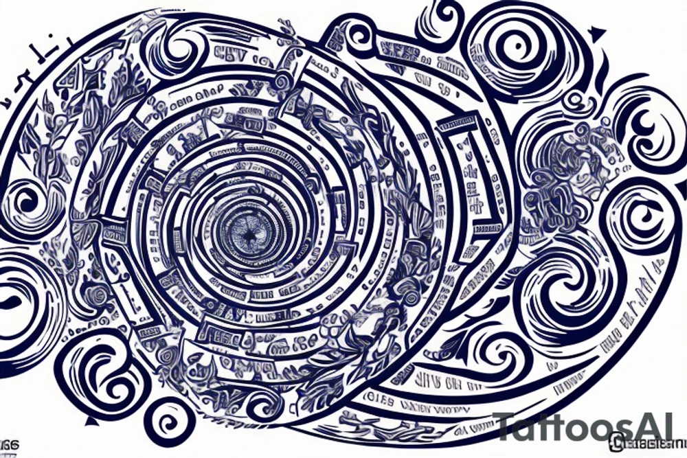 Start with the phrase vi veri veniversum vivus vici. Then make that spiral out of the center of the universe. Make the words prominent. Use only shades of blue. tattoo idea