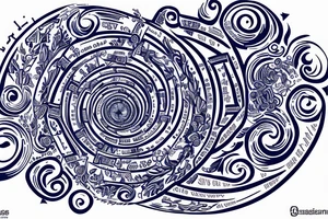 Start with the phrase vi veri veniversum vivus vici. Then make that spiral out of the center of the universe. Make the words prominent. Use only shades of blue. tattoo idea