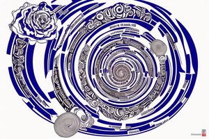 Start with the phrase vi veri veniversum vivus vici. Then make that spiral out of the center of the universe. Make the words prominent. Use only shades of blue. tattoo idea