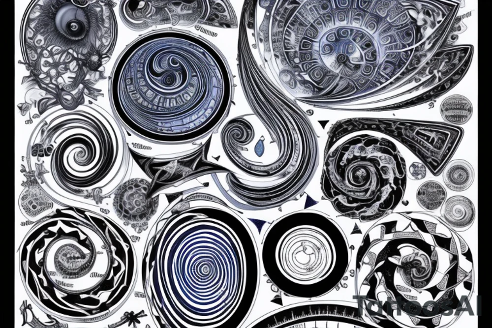 Start with the phrase vi veri veniversum vivus vici. Then make that spiral out of the center of the universe. Make the words prominent. Use only shades of blue. tattoo idea