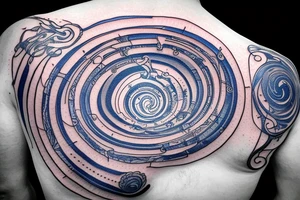 Start with the phrase vi veri veniversum vivus vici. Then make that spiral out of the center of the universe. Make the words prominent. Use only shades of blue. tattoo idea