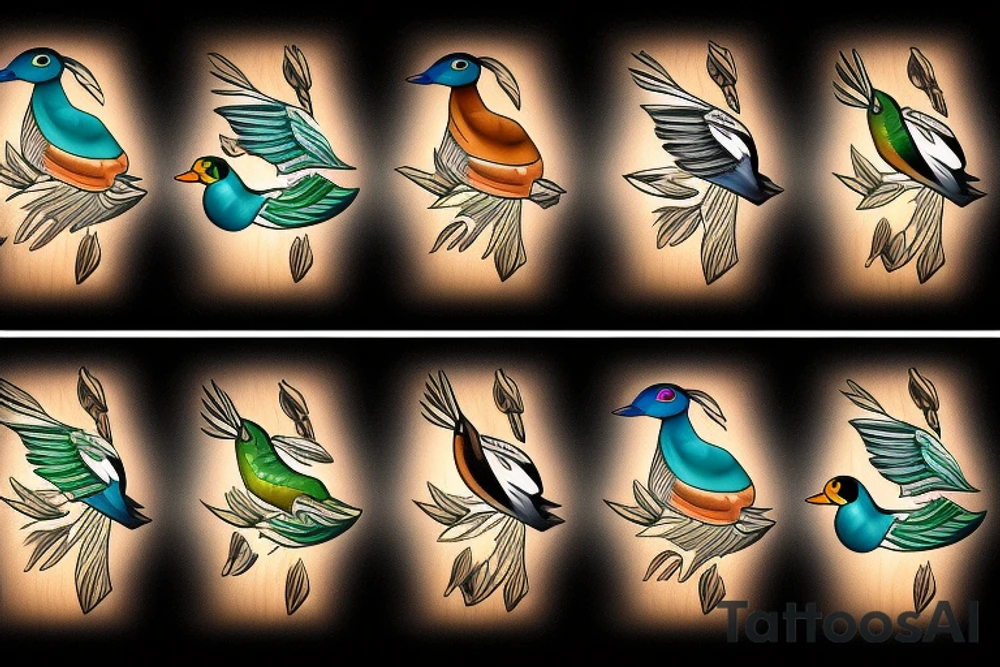 Wood ducks swimming tattoo idea