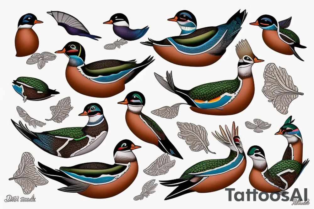 Wood ducks swimming tattoo idea